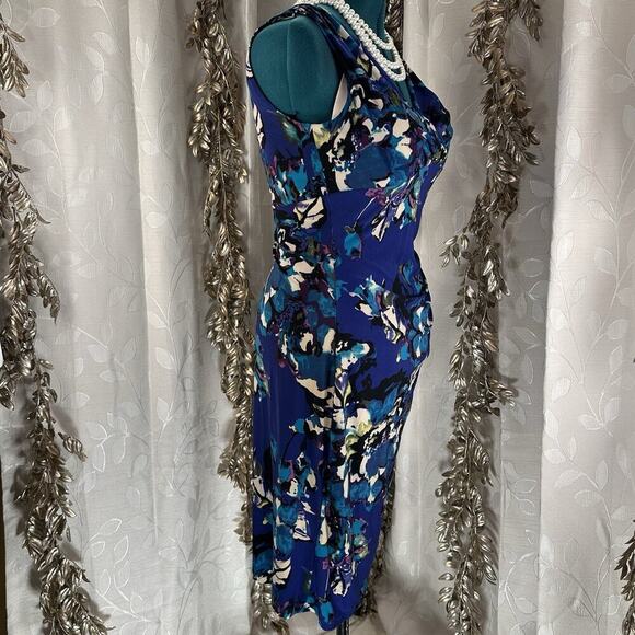 American Living Floral Ruched Dress | Size 14 |‎ Blue Purple | Sleeveless Sheath - Picture 4 of 10